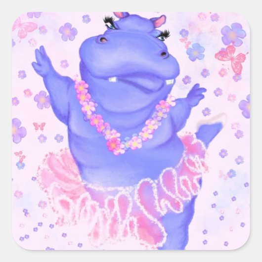 Grappige Sticker met Ballerina Hippo Ballet Dancer (Voorkant)