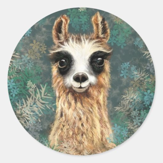 Grappige Sticker met nieuwsgierige Baby Llama (Voorkant)