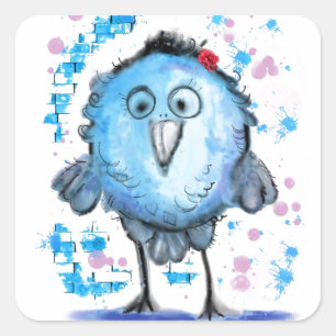 Grappige Sticker met Schattigee Blue Bird - aanpas