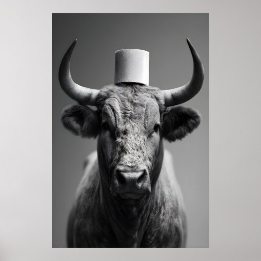Grappige Stier Badkamer Kunstprint, Toiletpapier H Poster (Voorkant)