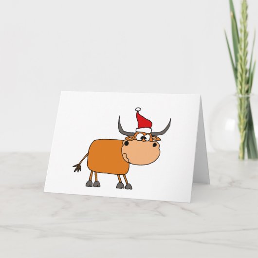 Grappige stier in Santa Hat Christmas Design Feestdagen Kaart (Voorkant)