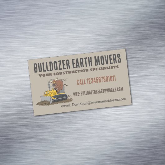 Grappige stier rijden bulldozer bouw bedrijf magnetisch visitekaartje (Voorbeeld)