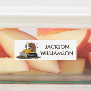 Grappige stier rijden bulldozer cartoon gepersonal labels