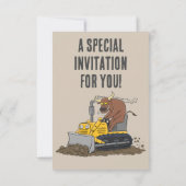 Grappige stier rijden bulldozer verjaardag uitnodi kaart (Achterkant)