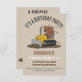 Grappige stier rijden bulldozer verjaardag uitnodi kaart (Voorkant / Achterkant)