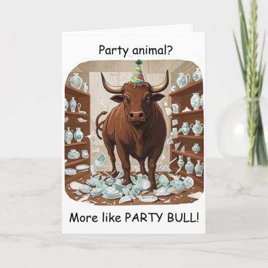 Grappige Stier Verjaardagsfeestje Dier Ontwerp Kaart (Voorkant)