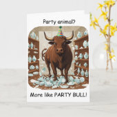 Grappige Stier Verjaardagsfeestje Dier Ontwerp Kaart (Gele Bloem)