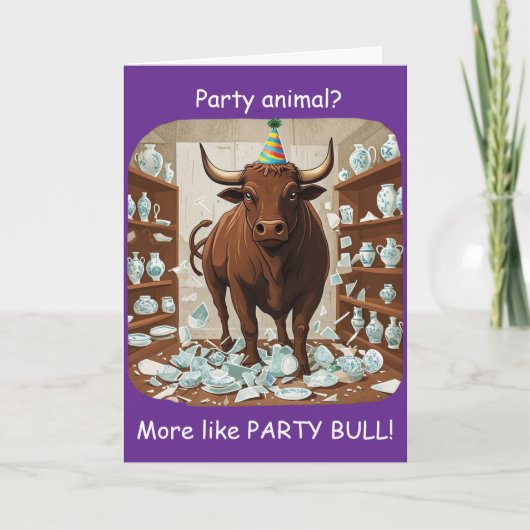 Grappige Stier Verjaardagsfeestje Dier Ontwerp Kaart (Voorkant)