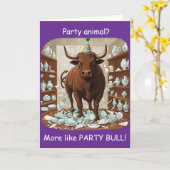 Grappige Stier Verjaardagsfeestje Dier Ontwerp Kaart (Gele Bloem)
