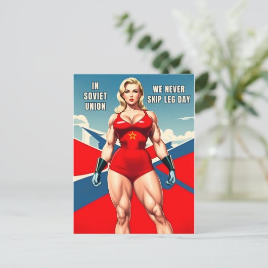 Grappige  Stijl Sovjet USSR Gym Spier Humor Briefkaart (Staand voorkant)