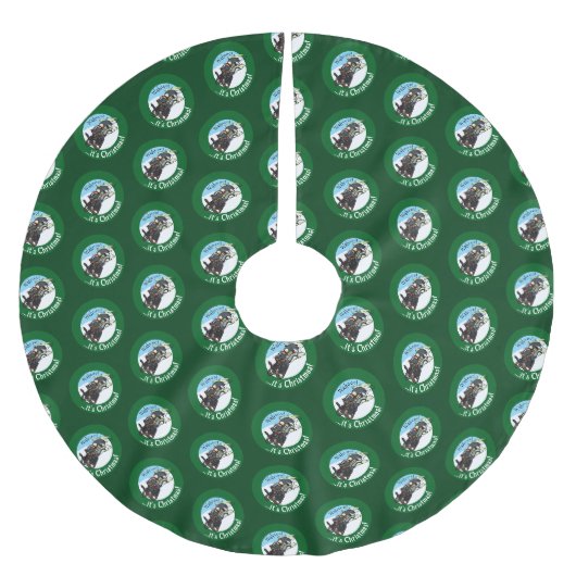 Grappige stinkdier op een slee Het is kerstmis! Ca Kerstboom Rok (Voorkant)
