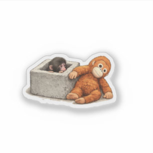 Grappige Stompneus Aap Cartoon Grappig Dier Aap Sticker
