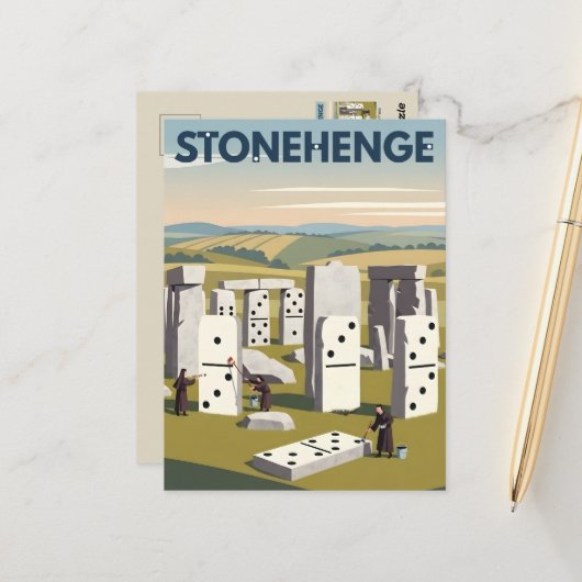 Grappige Stonehenge WPA Reisgids Briefkaart (Voorkant / Achterkant in situ)
