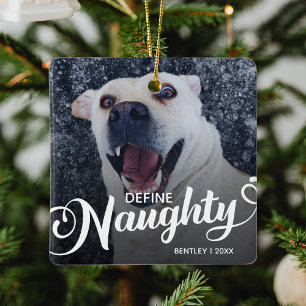 Grappige Stoute Hond Foto Kerstmis Keramisch Ornament