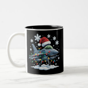 Grappige straaljager militair kerstfeest Xmas Tweekleurige Koffiemok