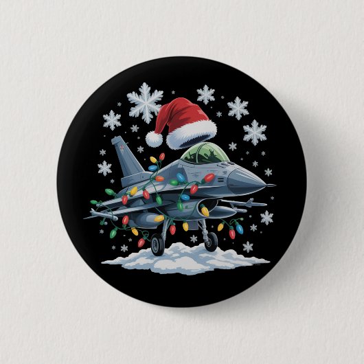 Grappige straaljager Militaire Kerstvakantie Kerst Ronde Button 5,7 Cm (Voorkant)