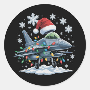 Grappige straaljager Militaire Kerstvakantie Kerst Ronde Sticker