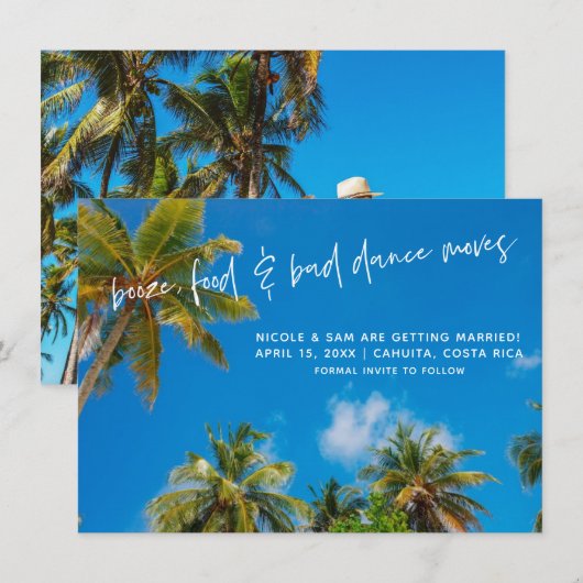 Grappige strand bruiloft foto save the date (Voorkant / Achterkant)