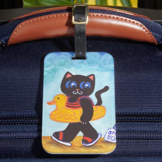 Grappige strand kat vakantie bagage label cadeau (Voorkant Insitu 2)