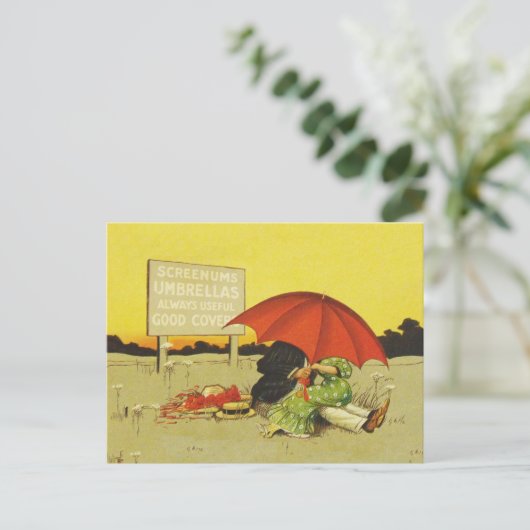 Grappige strand paraplu lieverdjes briefkaart (Staand voorkant)