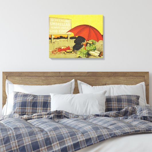 Grappige  strand paraplu lieverdjes canvas afdruk (Insitu (Slaapkamer))