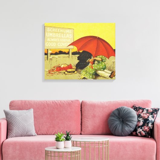Grappige  strand paraplu lieverdjes canvas afdruk (Insitu (Woonkamer))