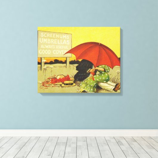Grappige strand paraplu lieverdjes canvas afdruk (Insitu (Houten vloer))