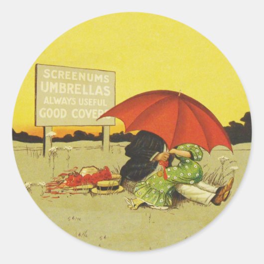 Grappige  strand paraplu lieverdjes ronde sticker (Voorkant)