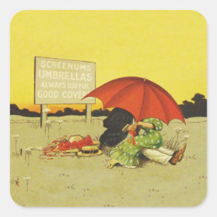 Grappige  strand paraplu lieverdjes vierkante sticker