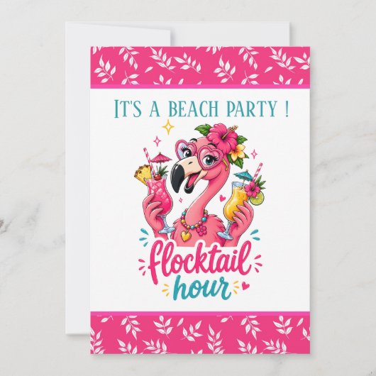 Grappige strand roze flamingo Flocktail feestje Kaart (Voorkant)