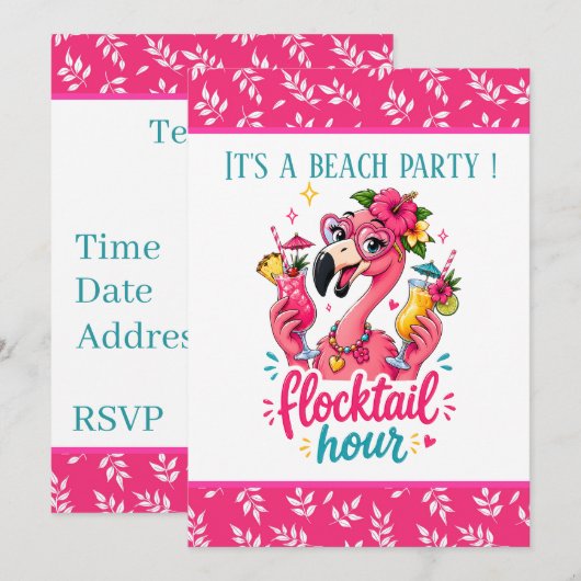 Grappige strand roze flamingo Flocktail feestje  Kaart (Voorkant / Achterkant)