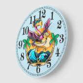 Grappige strand tropische flamingo wandklok (Hoek)