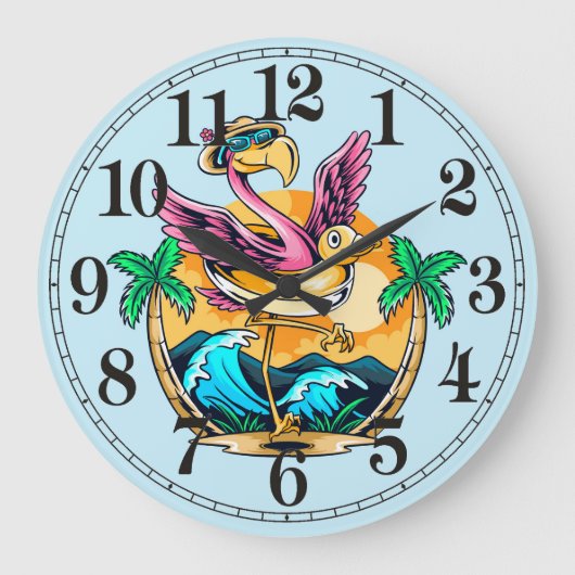 Grappige strand tropische flamingo wandklok (Voorkant)