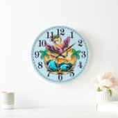 Grappige strand tropische flamingo wandklok (Huis)