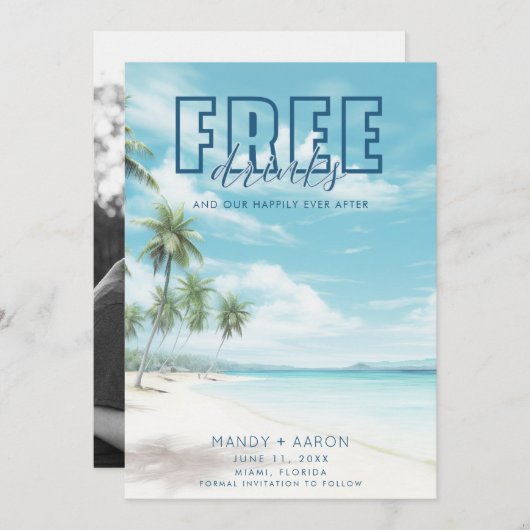 Grappige Strand Trouwfoto Bewaar de datum Save The Date (Voorkant / Achterkant)