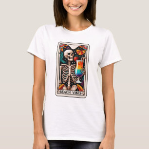 Grappige Strand Vibes Skeleton Tarot T-shirt