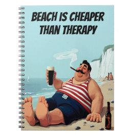 Grappige strandcitaat, man met een biertje, notitieboek