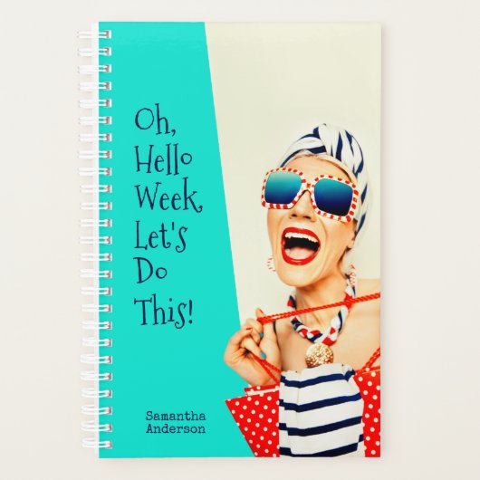 Grappige stranddame gepersonaliseerde retro-stijl  planner (Voorkant)
