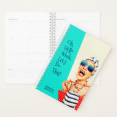 Grappige stranddame gepersonaliseerde retro-stijl  planner (Display)