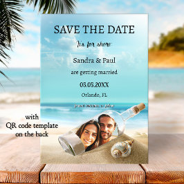 Grappige strandfles trouwkaart om de datum te rese save the date