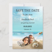 Grappige strandfles trouwkaart om de datum te rese save the date (Voorkant)