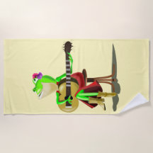 Grappige Strandhanddoek Kikker Spelen Gitaarmuziek