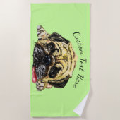 Grappige Strandhanddoek met Pug Dog en Aangepaste  Strandlaken (Voorkant)