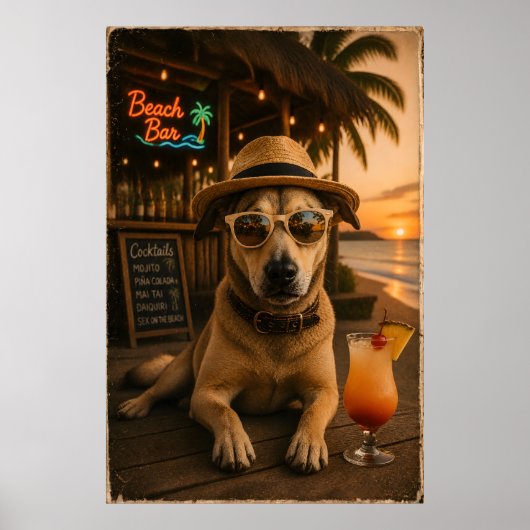 Grappige strandhond muur kunst afdrukbaar poster (Voorkant)