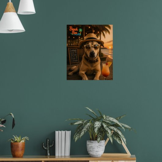 Grappige strandhond muur kunst afdrukbaar poster (Woonkamer 1)