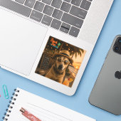 Grappige strandhond muur kunst afdrukbaar sticker (Laptop met iPhone)