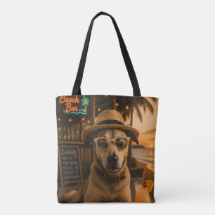 Grappige strandhond muur kunst afdrukbaar tote bag