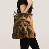 Grappige strandhond muur kunst afdrukbaar tote bag (Dichtbij)