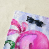 Grappige strandlaken met roze flamingo skiër (In situ)