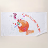 Grappige strandlaken met vis en worm - Jouw tekst (Voorkant)